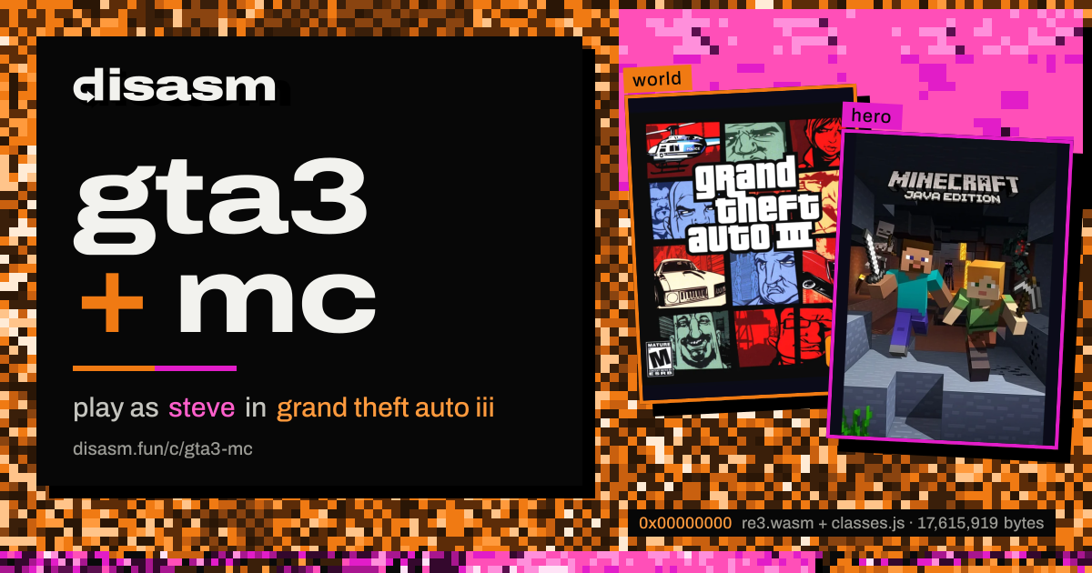 link card: gta3 + mc, play as steve in grand theft auto iii