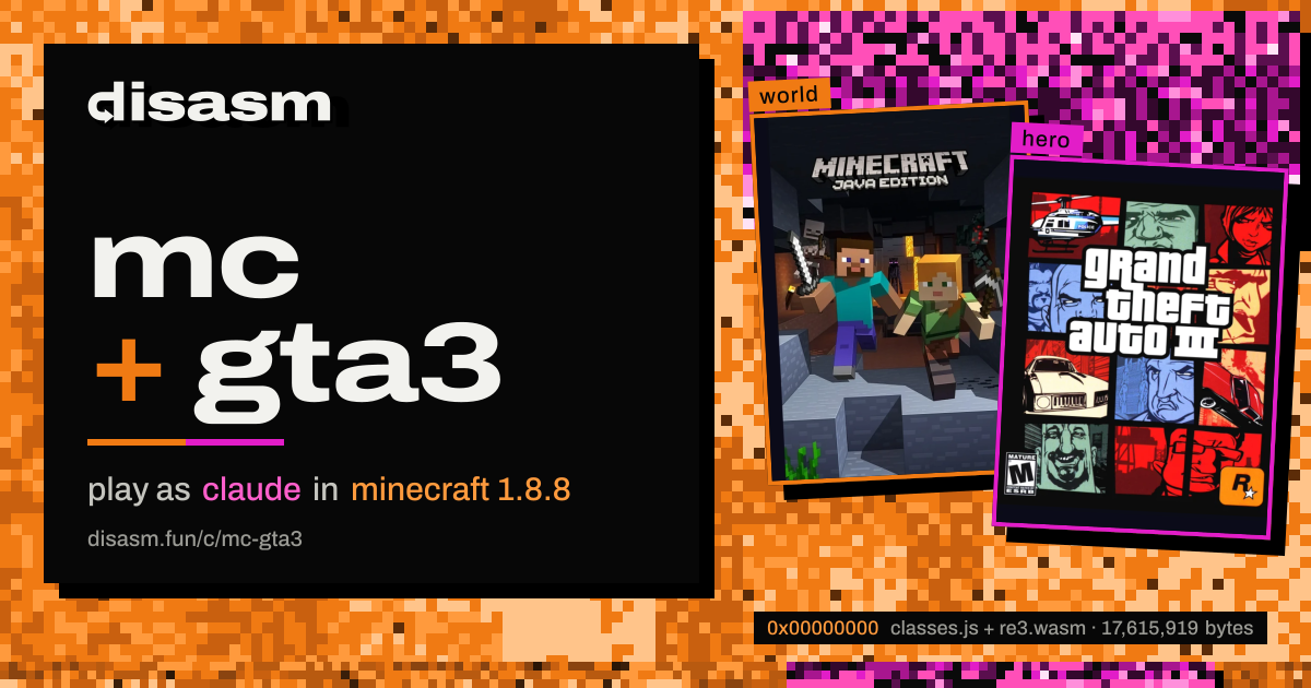 link card: mc + gta3, play as claude in minecraft 1.8.8