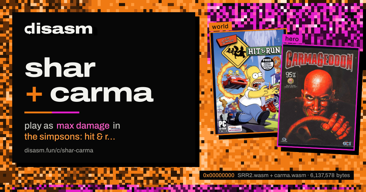 link card: shar + carma, play as max damage in the simpsons: hit & run