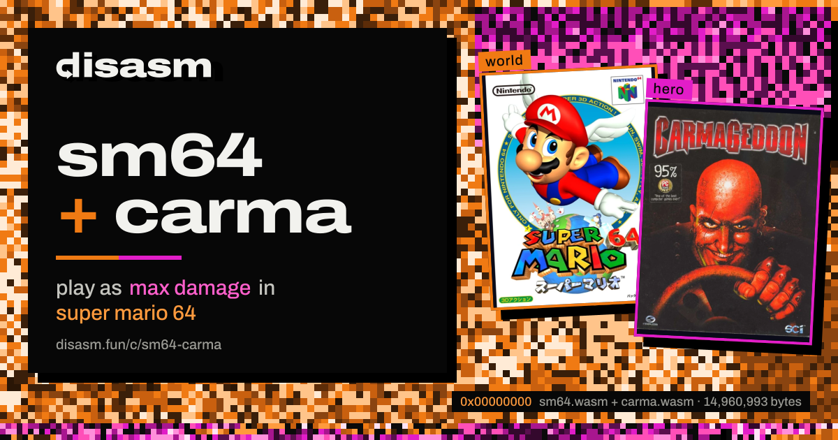 link card: sm64 + carma, play as max damage in super mario 64