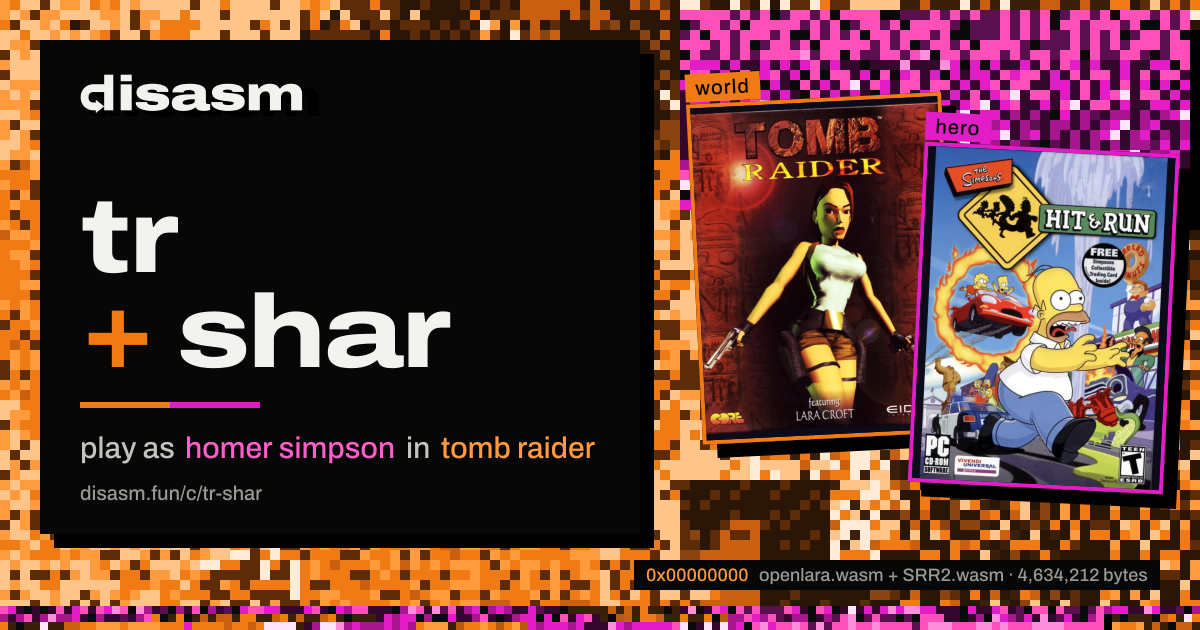 link card: tr + shar, play as homer simpson in tomb raider